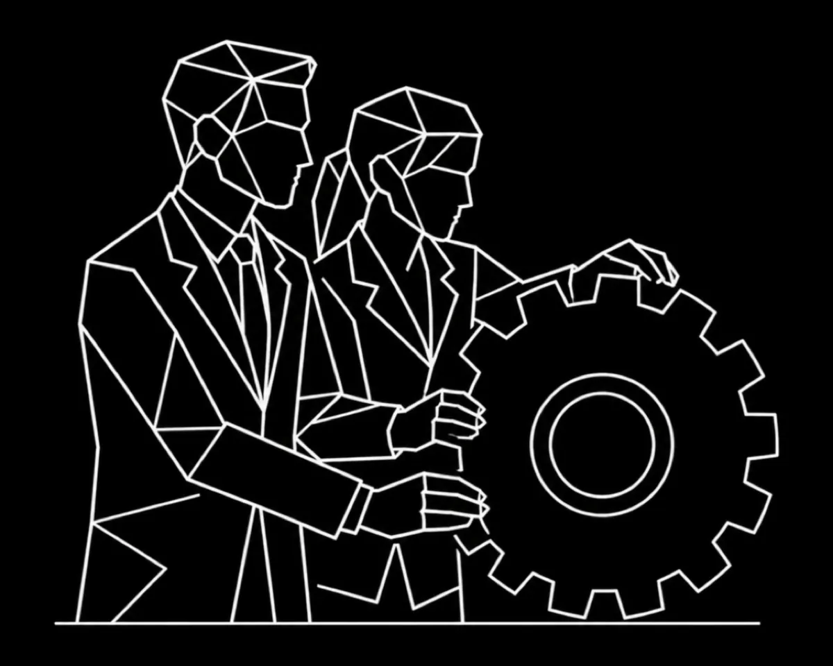 People turning a gear together